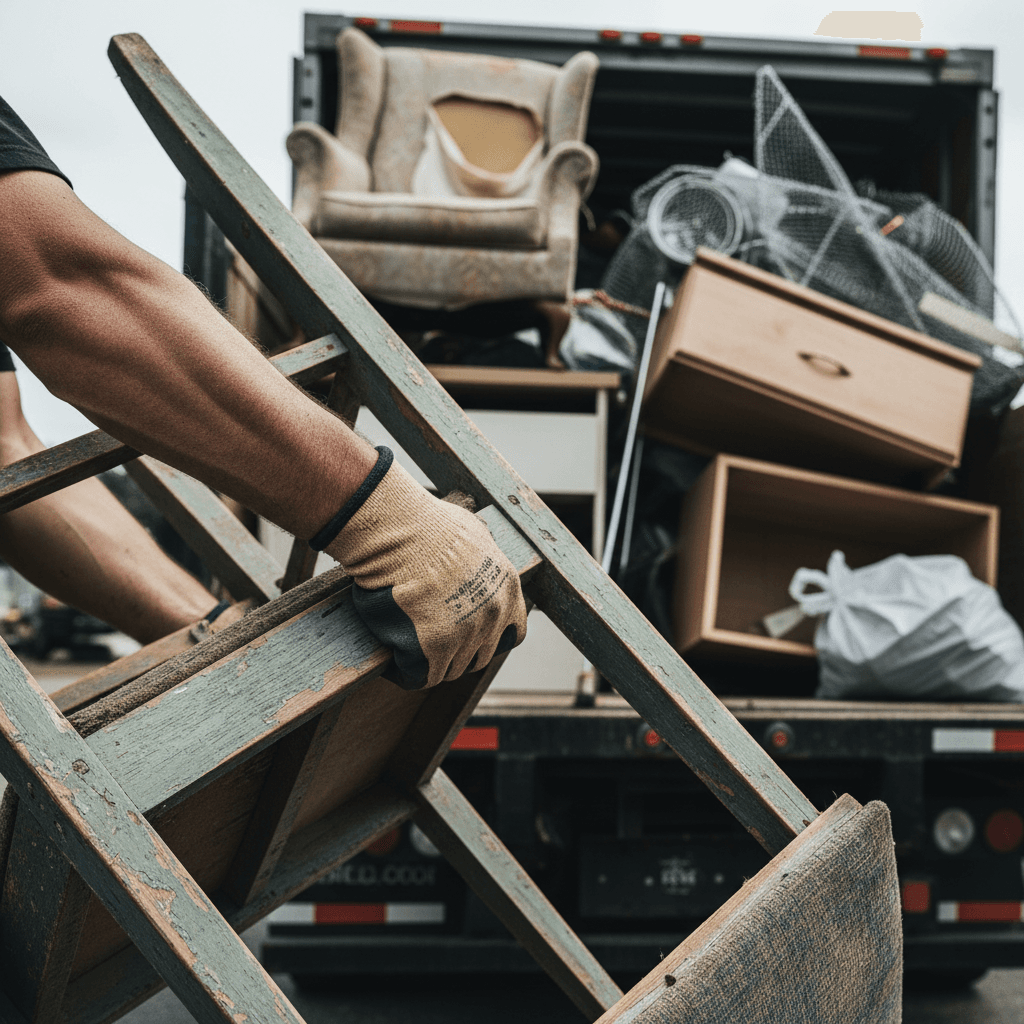 Junk removal workers loading household items into a truck in Memphis